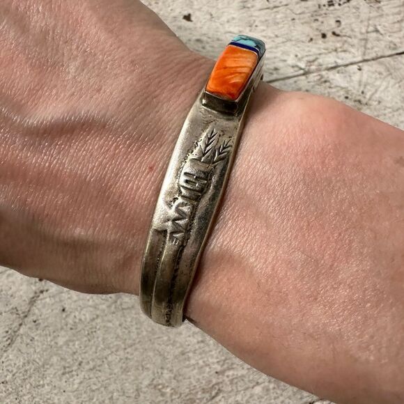 Vintage Kachina Native American Raise Coral Turquoise Sterling CJ Cuff Bracelet - Picture 1 of 10